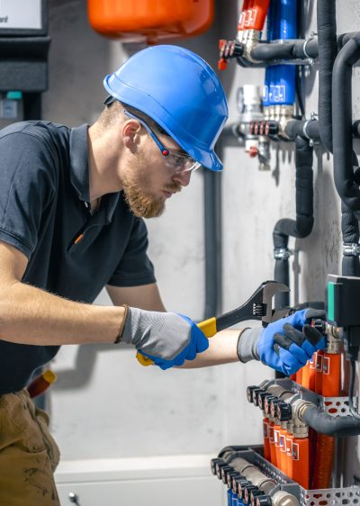 A man installs a heating system in a house and checks the pipes with a wrench. Adjusting heating valves in a residential building. A plumbing and heating technician works. SSUCv3H4sIAAAAAAAACpySz26DMAzG75P2DijnIgFpge5Vqh2cP4OoaVIlodNU9d3nJICy6274Z/uzP5zn+1tVEQZecfJRPWOEsdJ68cFBUNYgbg4rd9II6UrycLRvSgCqjKRQwToFuoQMAp8N3CRCs2gd8SsliQ8QFi993GVFHIKcUCPDXSIvfMlxtSVSEjswRcihYH5hiW0oi/+rM3987oYnafhPWrgw4qSWkI1ccim5fgfpbqU1WISyhauH5aBjAS2UQN3BwZ++u1NcmakgNszpLpsSt4sJLm61myHa2jswHf/6F46RG5/BeywXGy9mc3wF9lbMMTYkT6sqEXicGLaUnvpuOI5dP/ZHfBKntSAfdFaok9bZhDDmVyVKVypuQBoYJGOC1bRnrD62I6vPLeW1GIbx3I2dpG2Dt3j9AgAA//8DAF++Ih+5AgAA